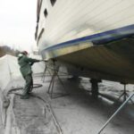 houseboat hull cleaning, steel hull blasting, bottom coat removal,